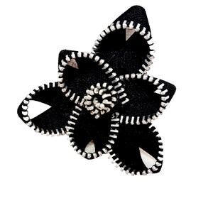 Handmade Flower Zipper Brooche Flower 3” BLACK & SILVER Coat PIN ART Artisan